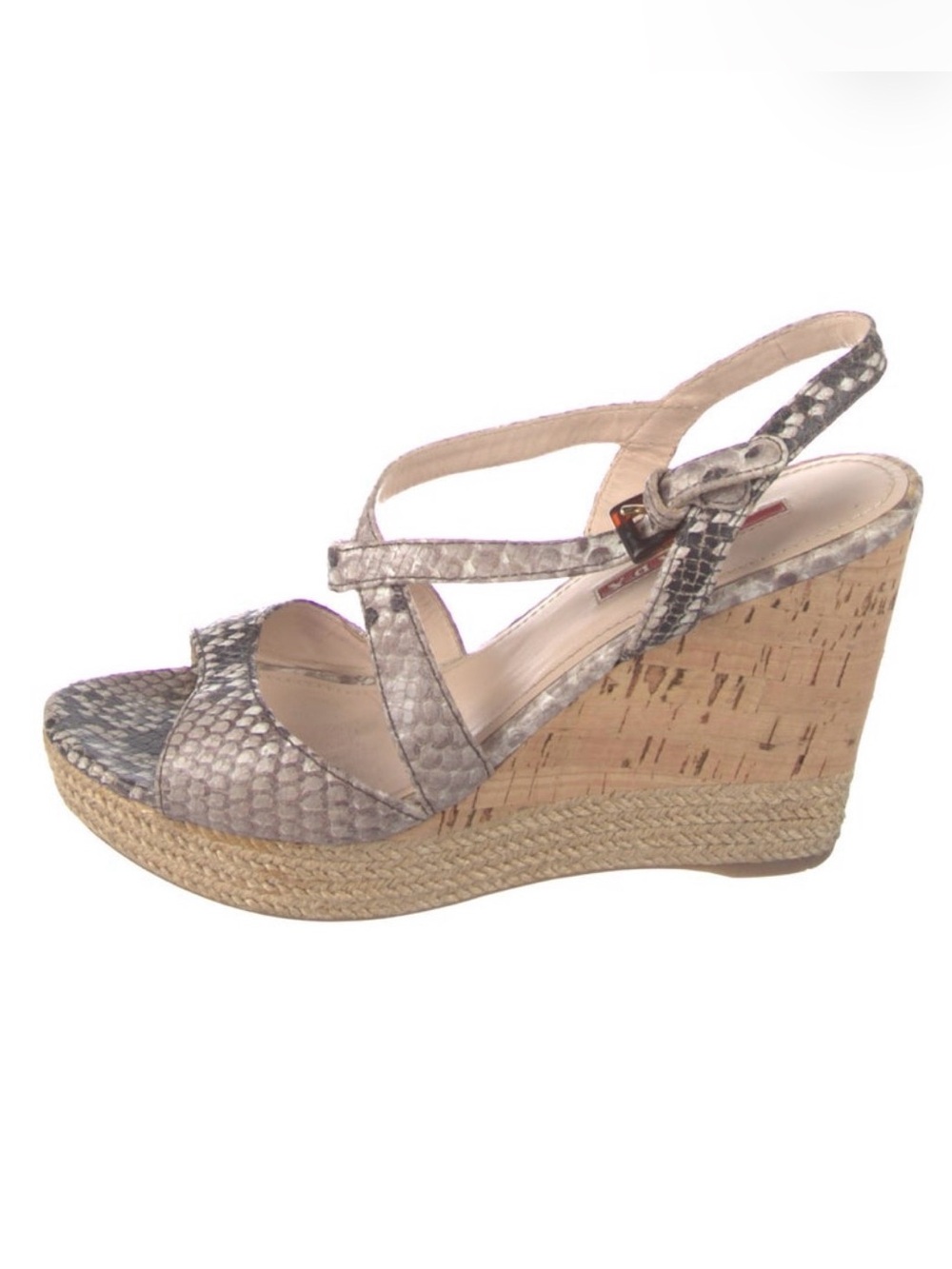 Prada Snakeskin Espadrille Wedge Sandal sz 37 / 7